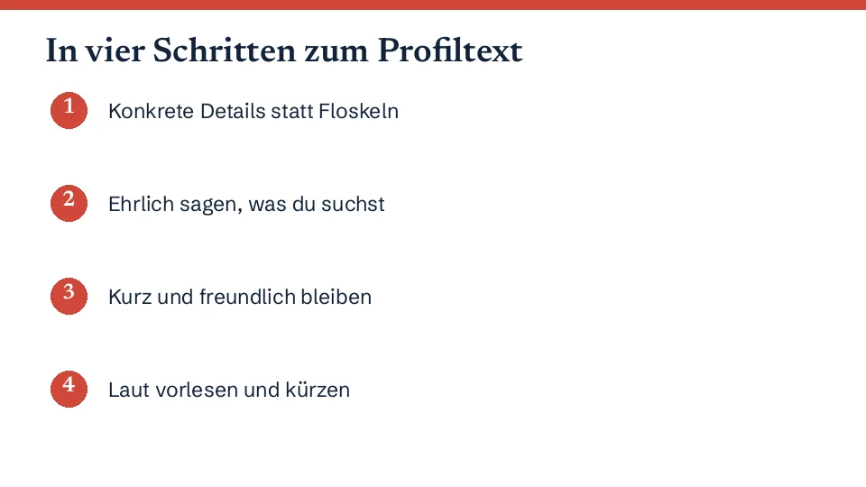 Vier Schritte zu einem guten Profiltext